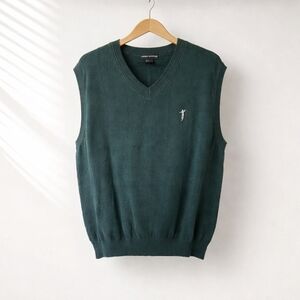 Fairway Outfitters Men's Large Green Cotton V-Neck Golf Sweater Vest Embroidered